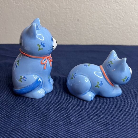 VTG Otagiri Ceramic Blue Cat Salt & Pepper Shaker Set ~ NO CORKS - READ - Picture 7 of 13